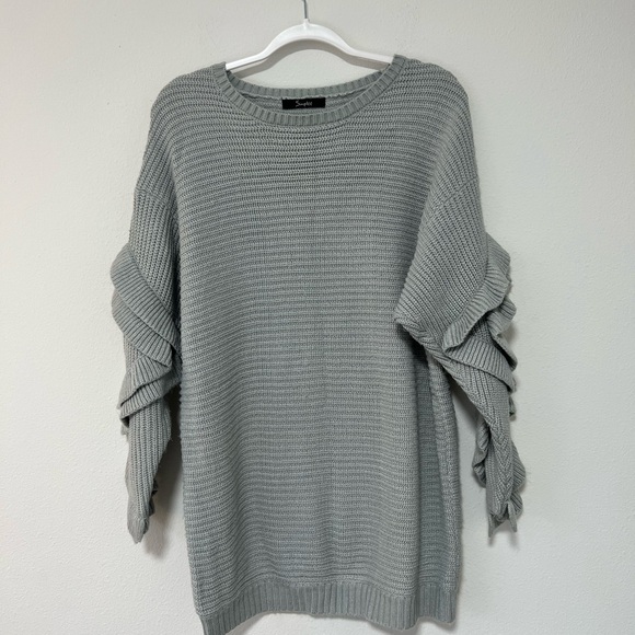 Simplee Gray Ruffle Sleeve Sweater - Picture 2 of 10